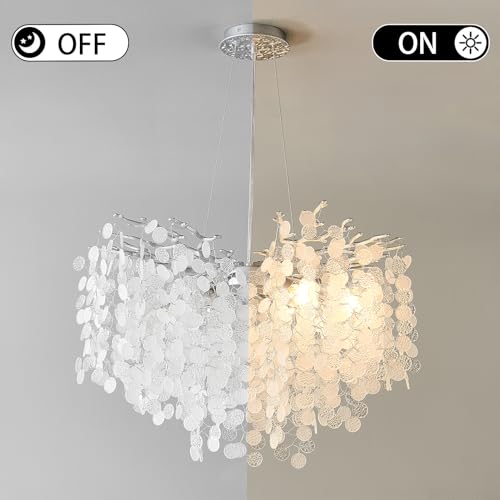 24" Silver Coastal Chandelier Modern Shell Chandelier for Dining Room