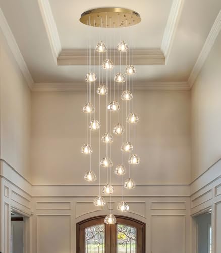 157 Inches Long Chandelier Bubble Crystal Balls Glam Chandeliers Dimmable Light High Ceiling Pendants Light Adjustable Large Size Lighting Fixtures Antique Gold