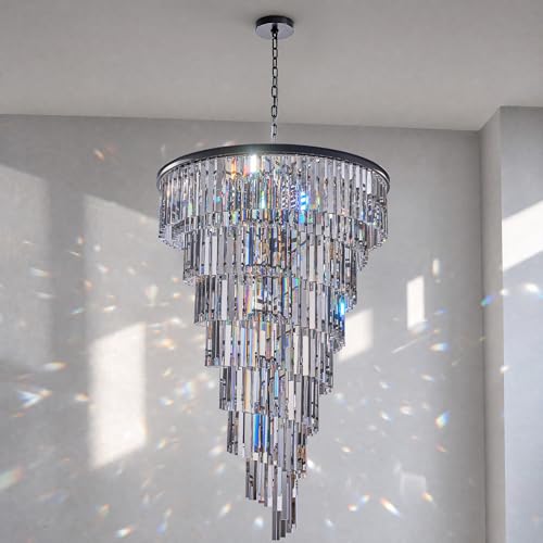 36'' Spiral Crystal Chandelier Black Modern Light Fixture