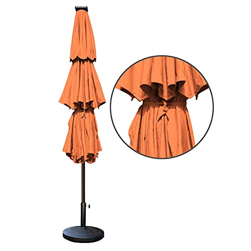 USA 10-Year-Non-Fading 9ft 3-Tier Market Patio Umbrella, Commercial Table Umbrella with 80 Solar LED Lights, Crank Open, Windproof & UPF 50+ UV Protection for Garden, Deck, Pool, Backyard, Rust