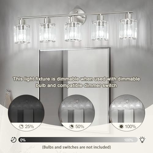 Modern Brushed Nickel Crystal Bathroom Light Fixtures