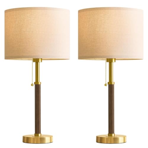Wood Table Lamps 22" Mid Century Modern Lamps for Bedroom Living Room Lamps (2 Count)