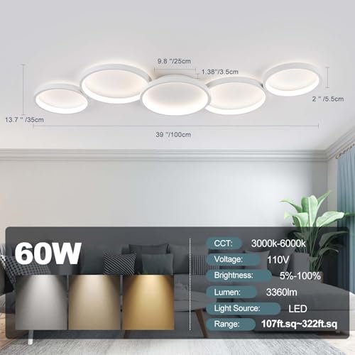 Modern LED Ceiling Light 60W White Hallway Light Fixtures 3000~6000K Aluminum Long Flush Mount LED Ceiling Lamp for Hallway