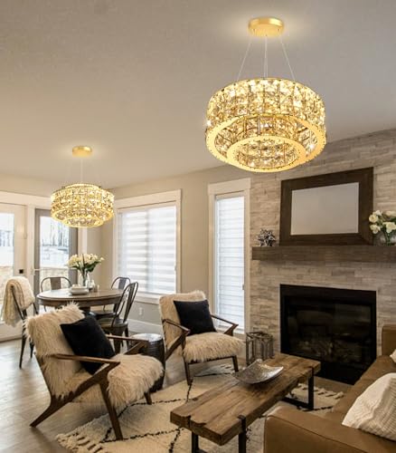 LED Chandeliers for Dining Room LED Dimmable Pendant Lights for Kitchen Island Crystal Adjustable Chandelier for Bedroom Hallway Entrance 12" Gold Light