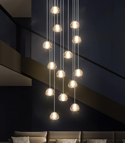 14 Light Modern Chandeliers for Entrance High Ceiling Chandelier Long Lights Fixture LED Ceiling Light Bubble Crystal for Hallway Foyer Stairwell
