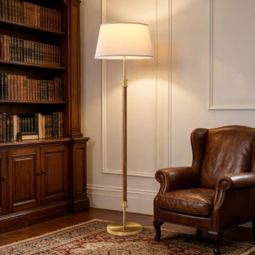 Mid Century Floor Lamp (Dark Walnut & Gold)
