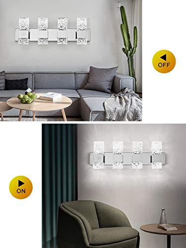 Modern LED Bathroom Vanity Light Fixtures Chrome Stainless Steel 4 Light Wall Sconces Over Mirror 28 Inch 40w Crystal Cool White 5800K Dimmable