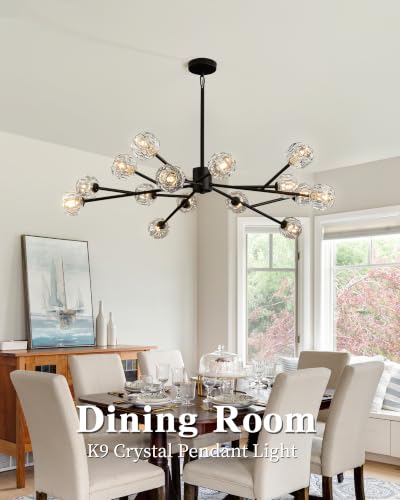 Modern Black 43" 15 Lights Crystal Chandelier