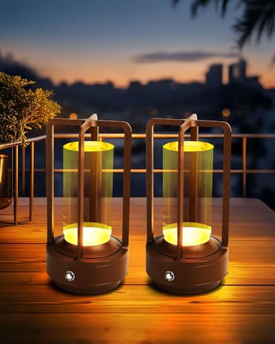 Set of 2 Cordless Table Lamps Rechargeable Desk Lamps Brown