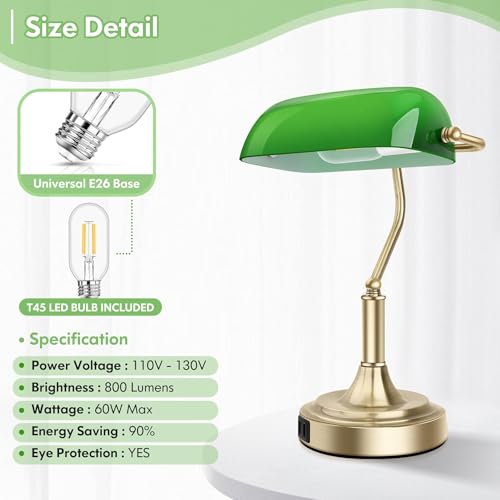 Bankers Lamp with 2 USB Ports