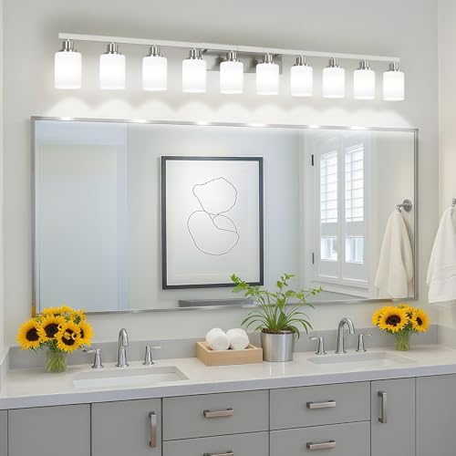 10 Light Bathroom Vanity Light Brushed Nickel 64.5in Vanity Lights