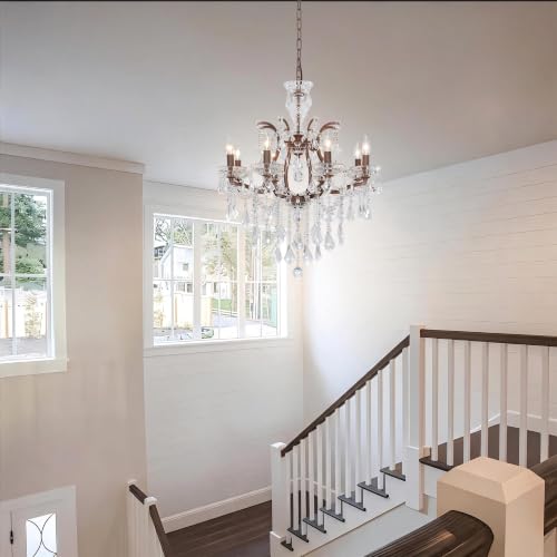 8 Light Crystal Chandelier European Vintage Rustic Metal Pendant Lighting Luxury French Ceiling Light for Living Room Dining Room Foyer Bedroom UL Listed （H25.5 × D23.6）