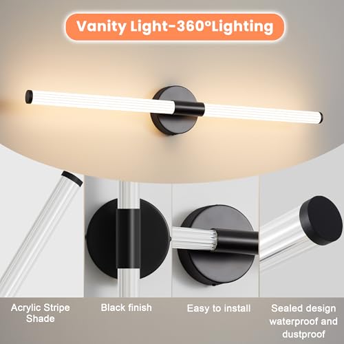 Wall Sconces Set of 2 Hardwired LED Vanity Light Black 31" (2 Count)