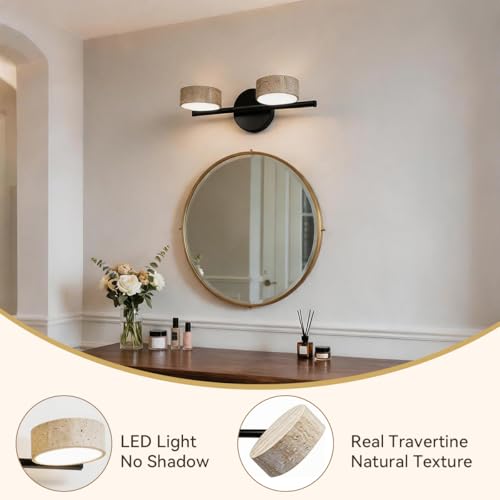 Led Bathroom Lighting Fixtures Over Mirror with 2 Travertine Shades