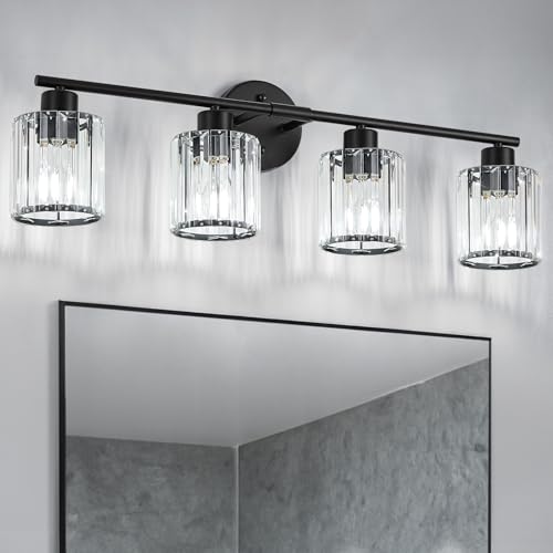 Modern Black Crystal Bathroom Light Fixtures