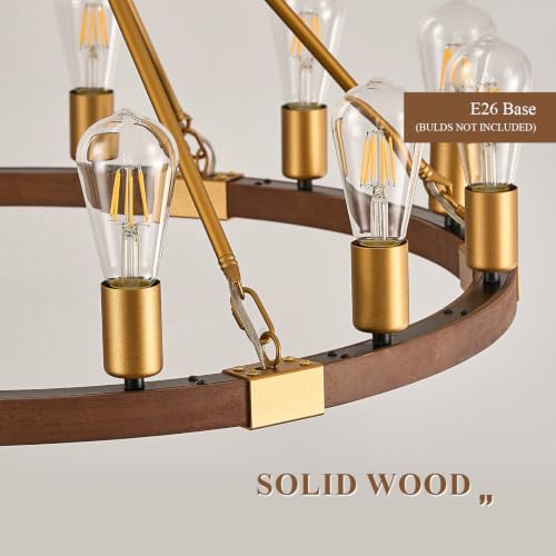 Gold Wooden Wagon Wheel Chandelier 12