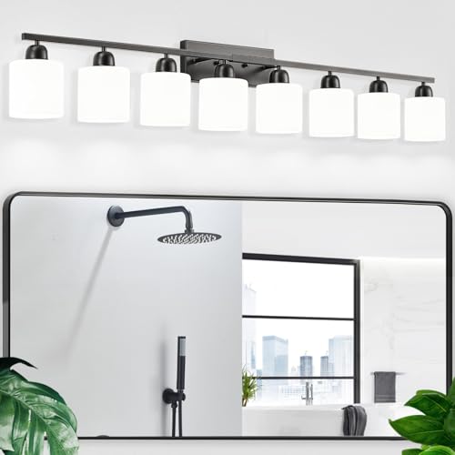 8 Light Black Bathroom Light Fixtures Over Mirror for Big Mirror