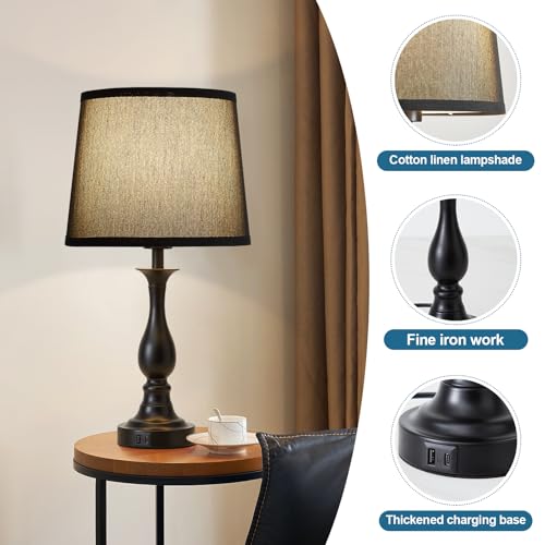 Bedside Table Lamp Touch Control Bedroom Lamps with USB A + C Charging Port 3 Way Dimmable Touch Lamps for Nightstand Living Room Bedroom Dorm Home Office Reading (2 Count)