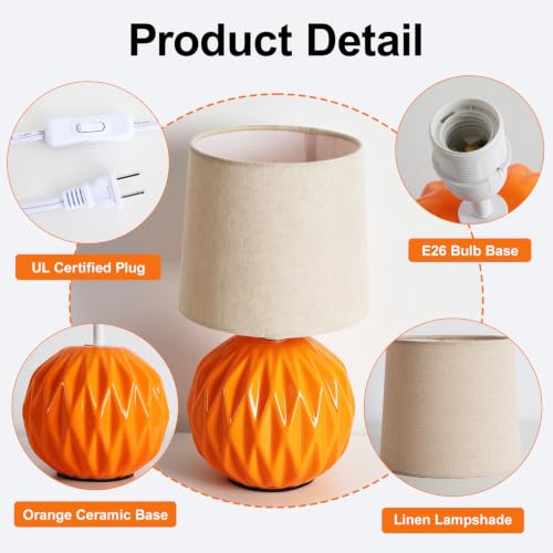 Orange Ceramic Table Lamp with Linen Shade