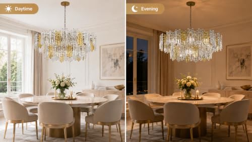 40 Inch Amber & Clear Ice Crack Crystal Glass Chandelier