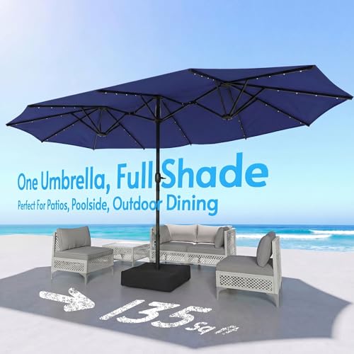 15ft Double Sided Patio Umbrella with Solar Lights and Base Included