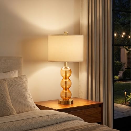 25" Amber Glass Table Lamps for Living Room (2 Count)