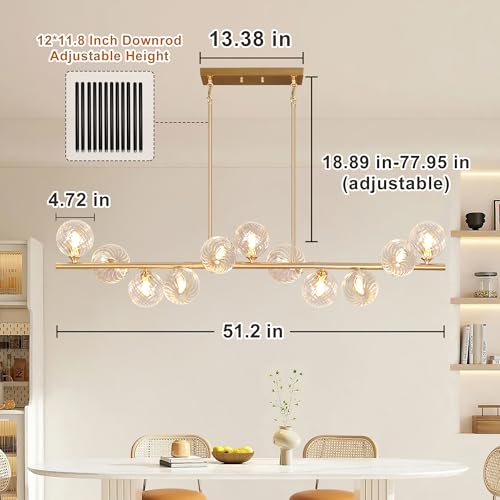 Dining Room Chandelier 51" Gold Sputnik Chandelier Linear Chandeliers for Dining Room