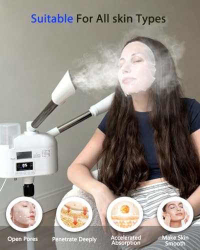 Professional Facial Steamer with 5X LED Magnifying Lamp 4 in 1