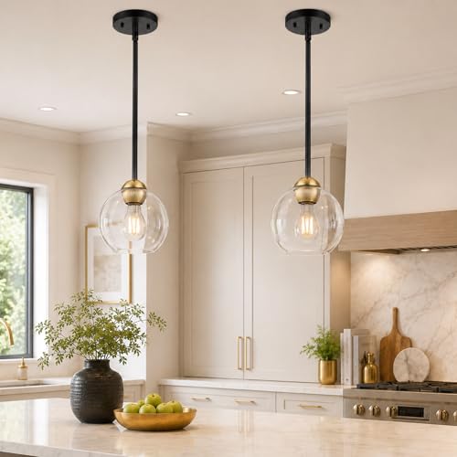 2 Pack Black and Gold Pendant Light Fixtures (2 Count)