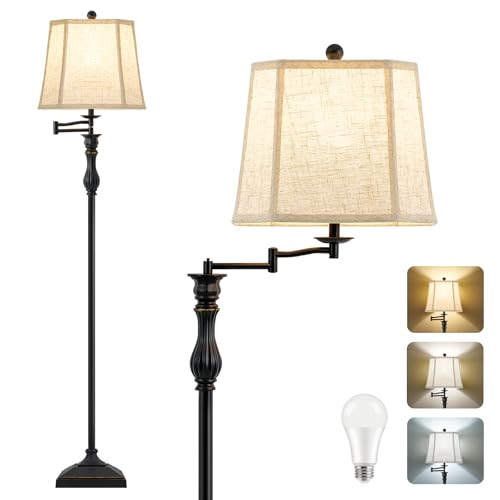 62" Black Floor Lamp for Living Room with 350° Adjustable Swing Arm (Black)