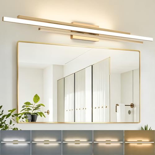 48" Gold LED Bathroom Light Fixtures Long Vanity Lights Over Mirror Lighting Lamps Wall Mount Lighting Over Vanity Picture Indoor 5CCT