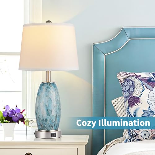 23.5" Coastal Modern Glass Table Lamp for Living Room Bedroom