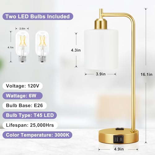 Industrial Gold Table Lamps for Bedrooms Set of 2 (2 Count)