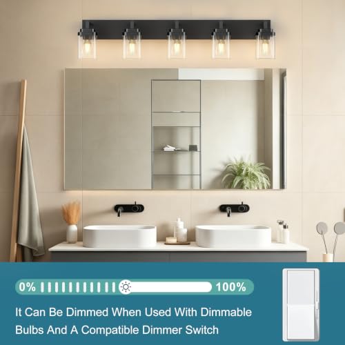 Matte Black Bathroom Light Fixtures (Black / 5-Light)