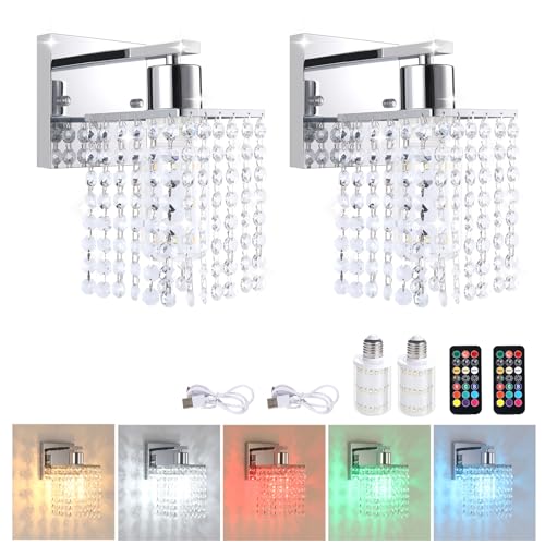 Set of 2 Crystal Battery Operated Wall Sconce (2 Count)