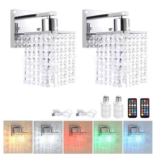 Set of 2 Crystal Battery Operated Wall Sconce (2 Count)
