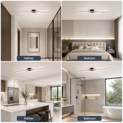 47.24Inch Linear Ceiling Light 4000K Black Modern Ceiling Light Fixture Long Flush Mount Ceiling Lamp for Hallway (2 Count)