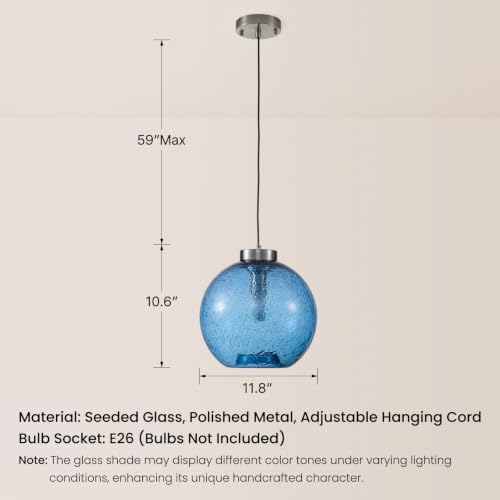 11.8" Coastal Blue Globe Seeded Glass Kitchen Island Pendant Light