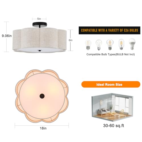 18" Large Semi Flush Mount Ceiling Light