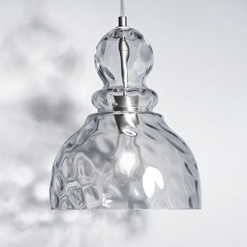 Hammered Glass Pendant Light Smoked Grey Kitchen Island Lights 10in Large Chrome Pendant Hanging Light for Dining Room Kitchen Sink Hallway Entrance
