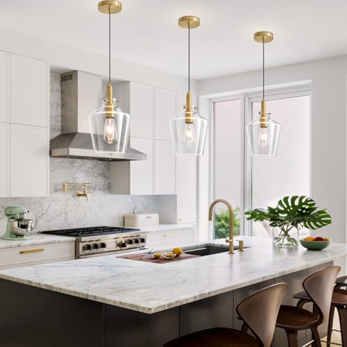 Glass Pendant Lighting for Kitchen Island Entryway 1 Pack Gold Clear 8 Inch
