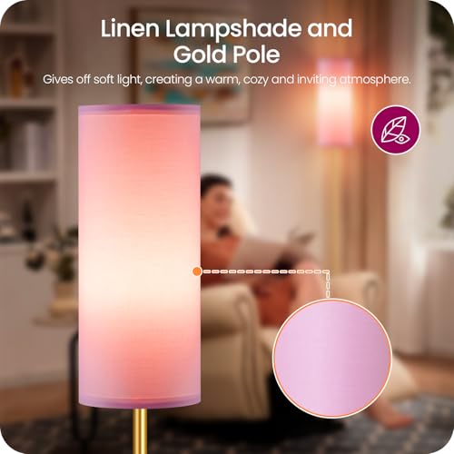 Dimmable Pink Floor Lamp for Living Room with Remote and Foot Switch
