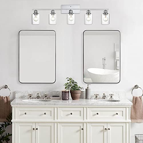 5 Light Bathroom Lighting Fixture in Chrome Finish
