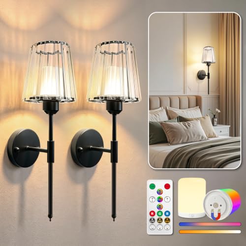 19.3 Inch Crystal Battery Operated Wall Sconces Set of 2
