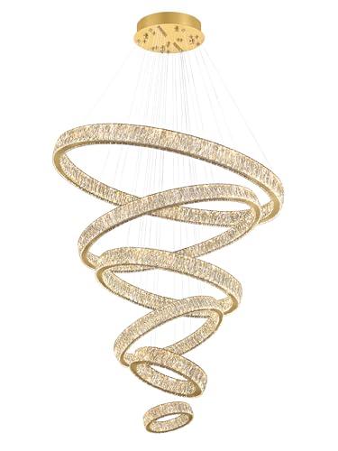 Extra Large Ring Chandelier Modern LED Gold 6 Ring Chandelier for High Ceiling Long Stair Crystal Chandeliers D8+15.7"+23.6"+31.5"+39.4"+47.5"
