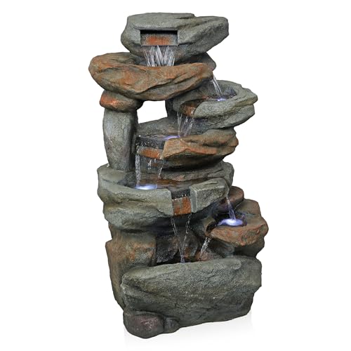 WIN1484S Cascading Natural Stone Fountain with LED Lights