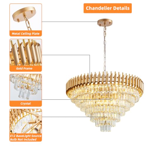 Modern Crystal Chandelier 7 Tiers Gold 35" Round 18 (19 Count)