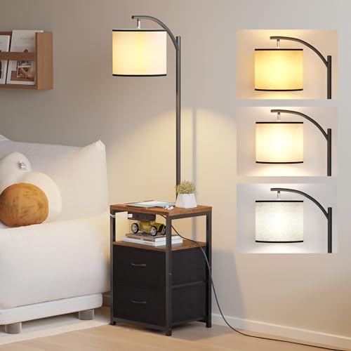Floor Standing Lamp with Table & 2 Drawers