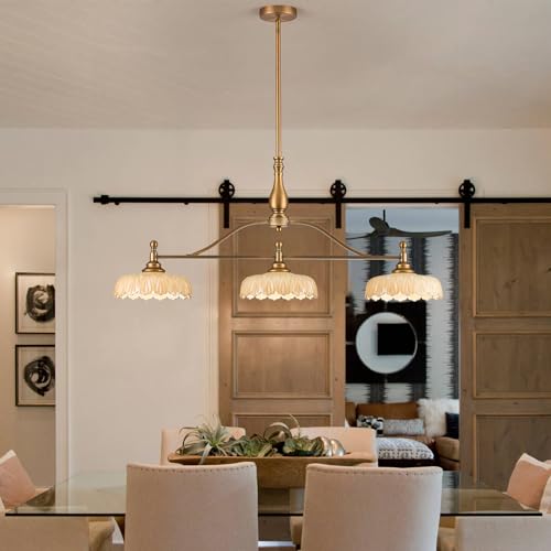 Chandeliers Pendant Light Fixture Vintage Pendant Lighting Fixtures 3 Lights Chandelier Kitchen Glass Hanging Lamp for Island Dining Living Room Brass and Brown
