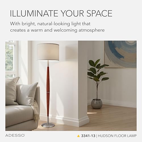 Floor Lamp Maple Wood & Satin Steel